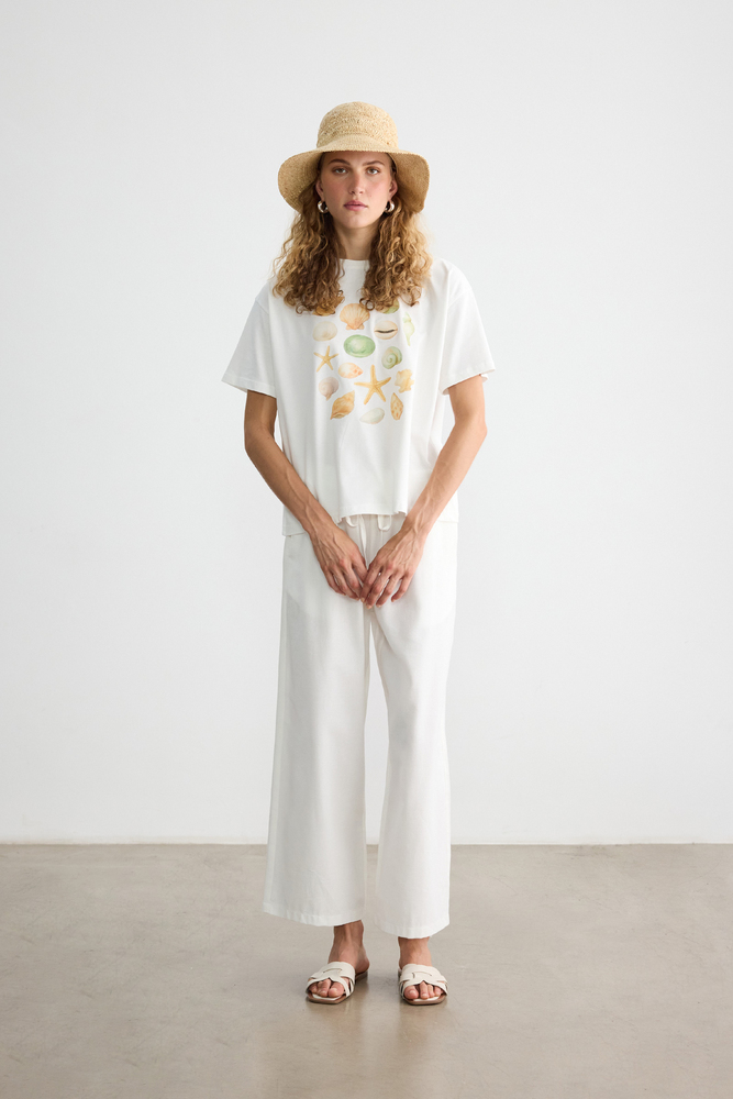 BE BLUE - BEYAZ DÜZ KESİM PAMUK KETEN PANTOLON