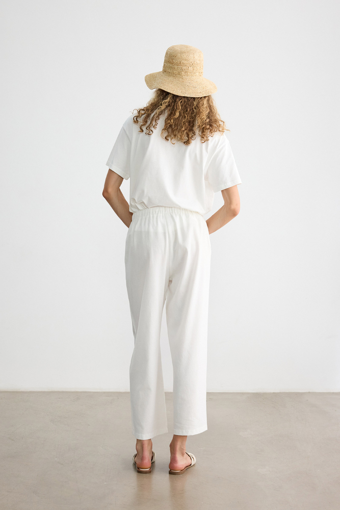 BE BLUE - BEYAZ DÜZ KESİM PAMUK KETEN PANTOLON