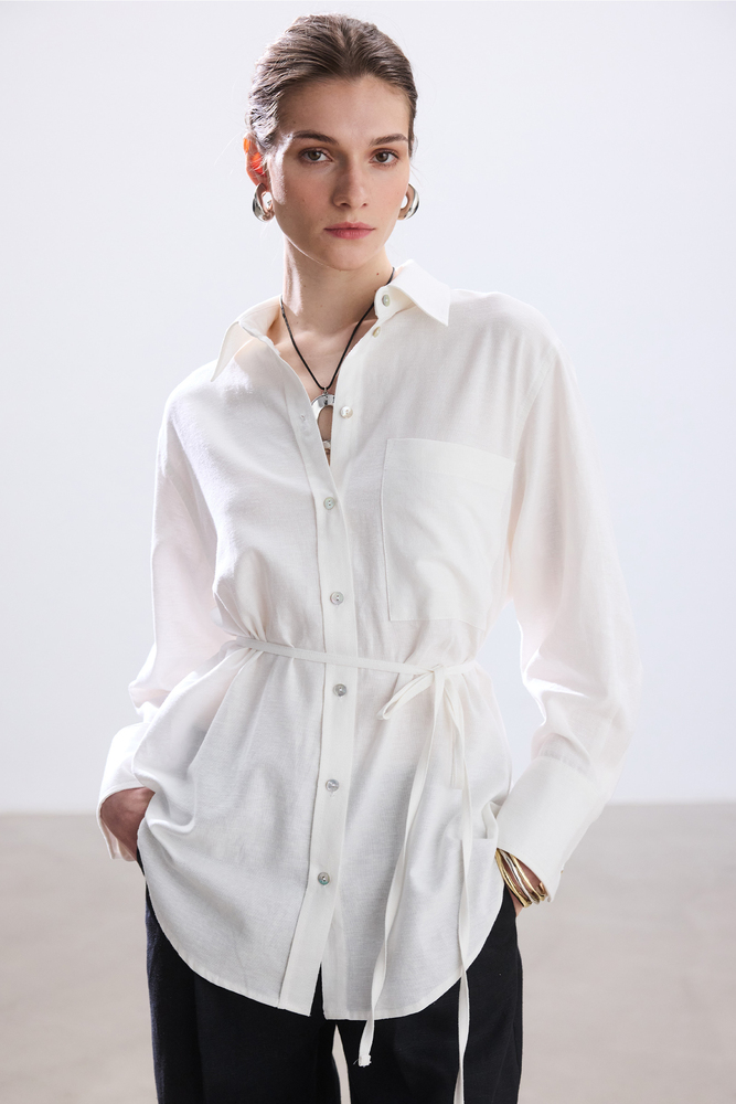 BE BLUE - BEYAZ PAMUK KETEN GÖMLEK