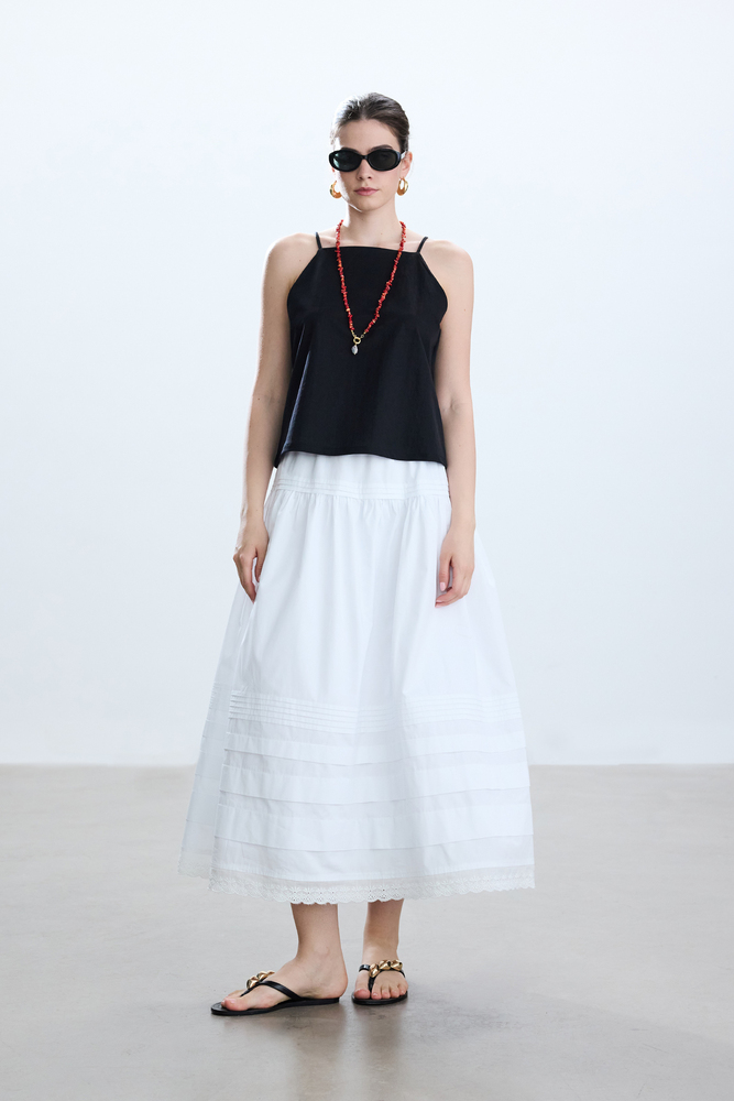 BE BLUE - BEYAZ ROMANTİK POPLİN ETEK