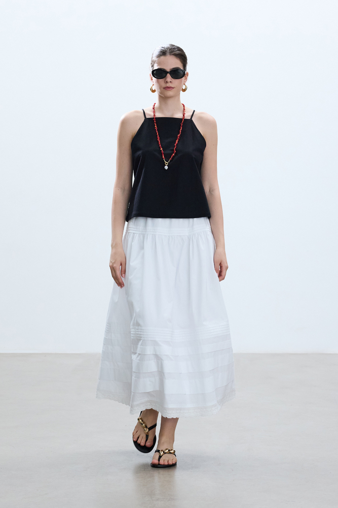 BE BLUE - BEYAZ ROMANTİK POPLİN ETEK (1)