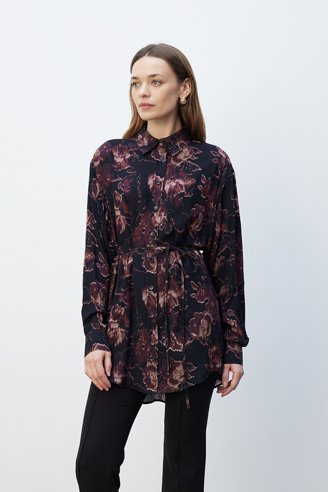 BORDO FLORAL DESENLİ VINTAGE GÖMLEK