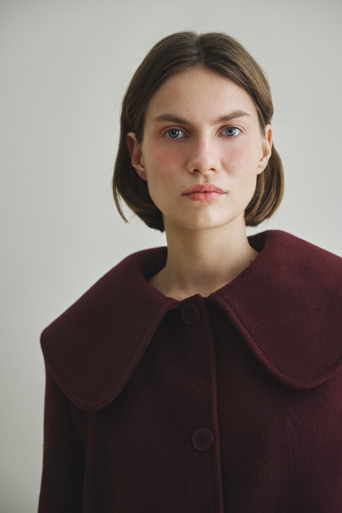 BE BLUE - BORDO GENİŞ YAKALI MİNİMAL KABAN