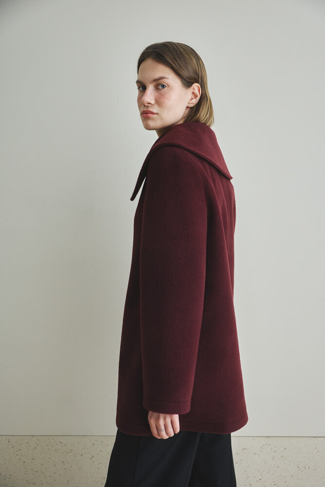 BE BLUE - BORDO GENİŞ YAKALI MİNİMAL KABAN