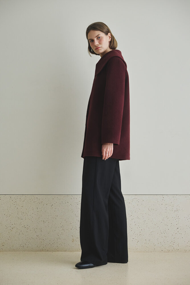 BE BLUE - BORDO GENİŞ YAKALI MİNİMAL KABAN