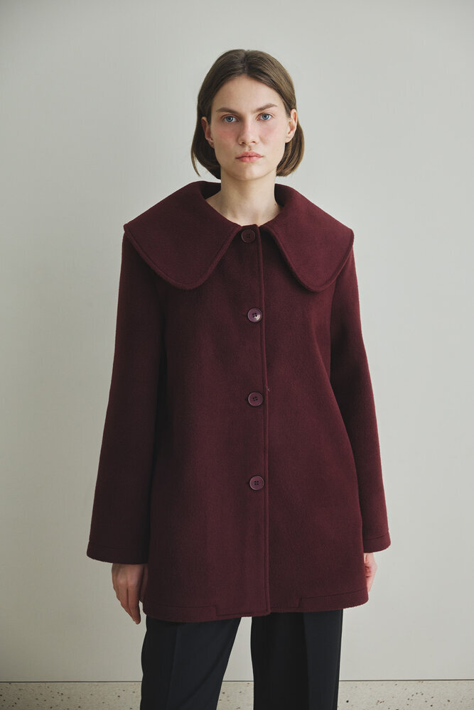 BE BLUE - BORDO GENİŞ YAKALI MİNİMAL KABAN