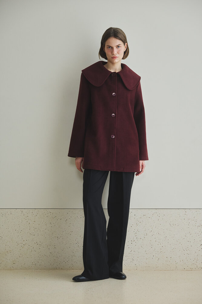 BE BLUE - BORDO GENİŞ YAKALI MİNİMAL KABAN