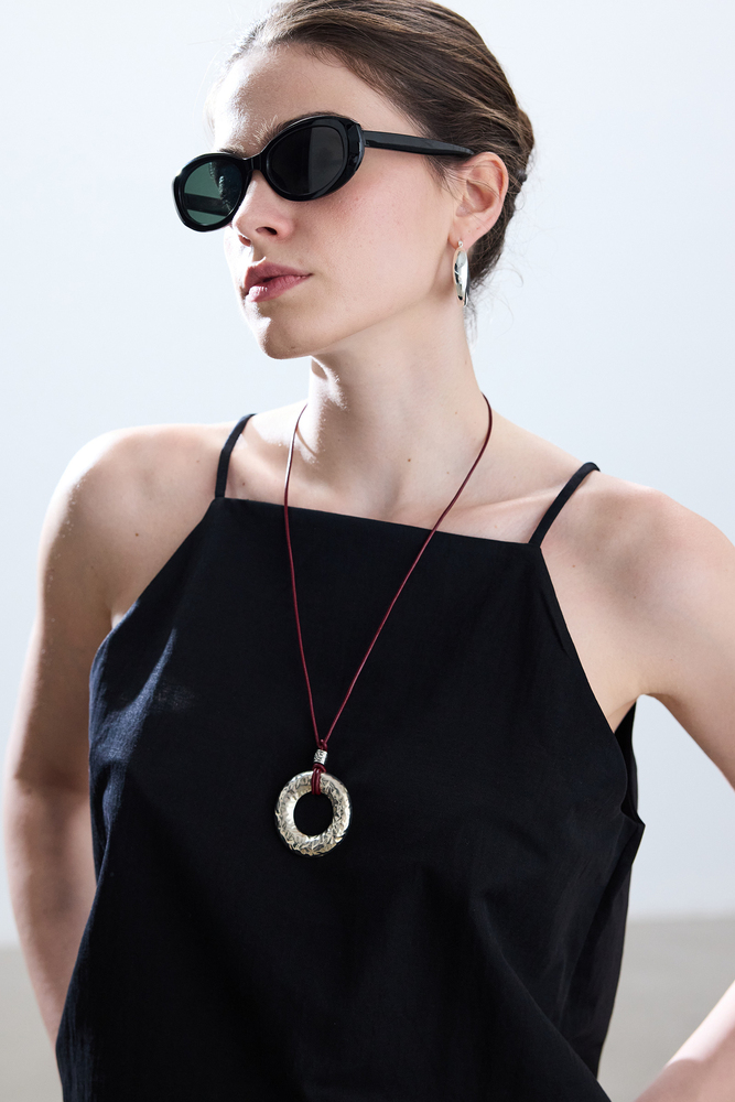 BE BLUE - GÜMÜŞ DETAYLI BORDO İPLİ KOLYE