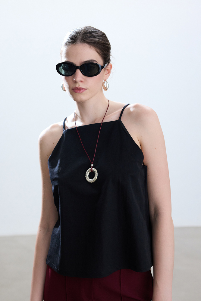 BE BLUE - GÜMÜŞ DETAYLI BORDO İPLİ KOLYE