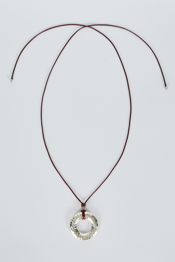 BE BLUE - GÜMÜŞ DETAYLI BORDO İPLİ KOLYE