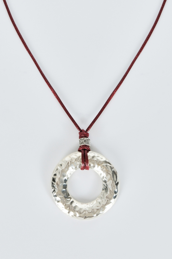 BE BLUE - GÜMÜŞ DETAYLI BORDO İPLİ KOLYE