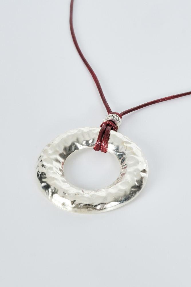 BE BLUE - GÜMÜŞ DETAYLI BORDO İPLİ KOLYE