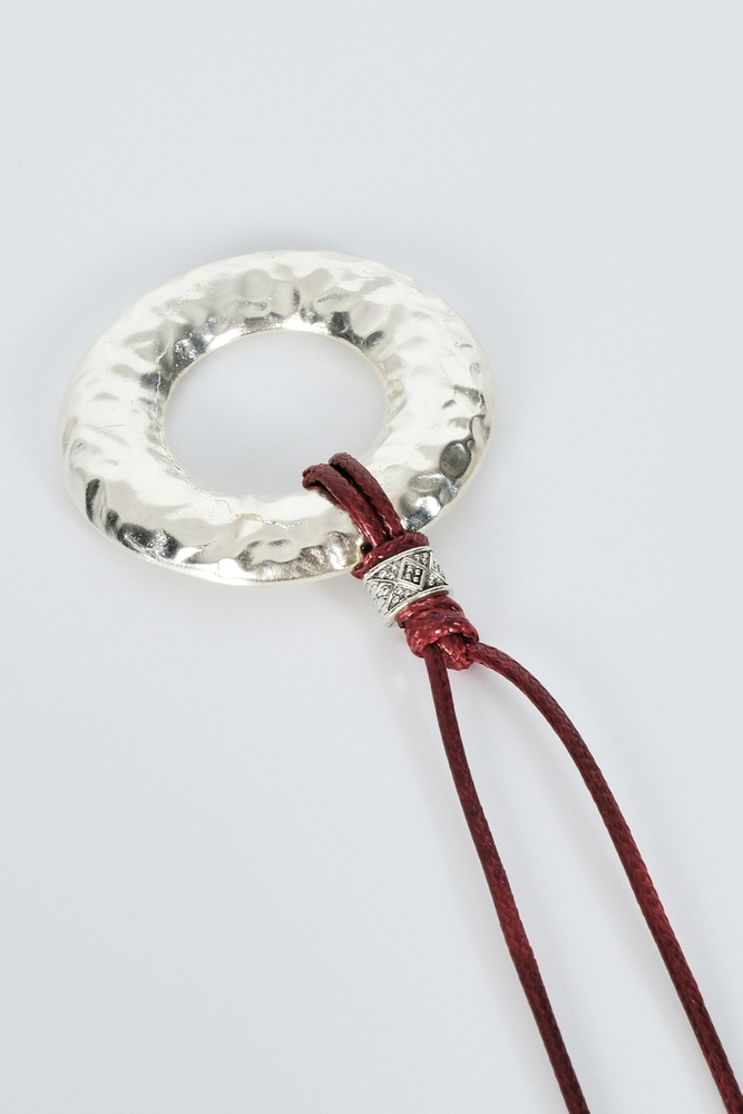 BE BLUE - GÜMÜŞ DETAYLI BORDO İPLİ KOLYE