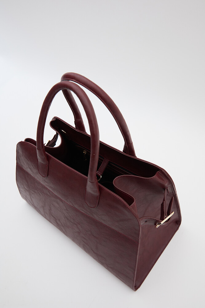 BE BLUE - BORDO KEMERLİ DERİ TOTE ÇANTA