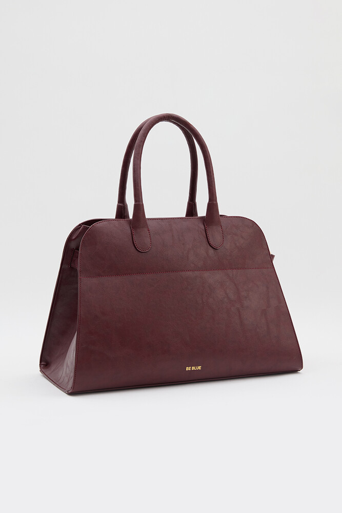BE BLUE - BORDO KEMERLİ DERİ TOTE ÇANTA
