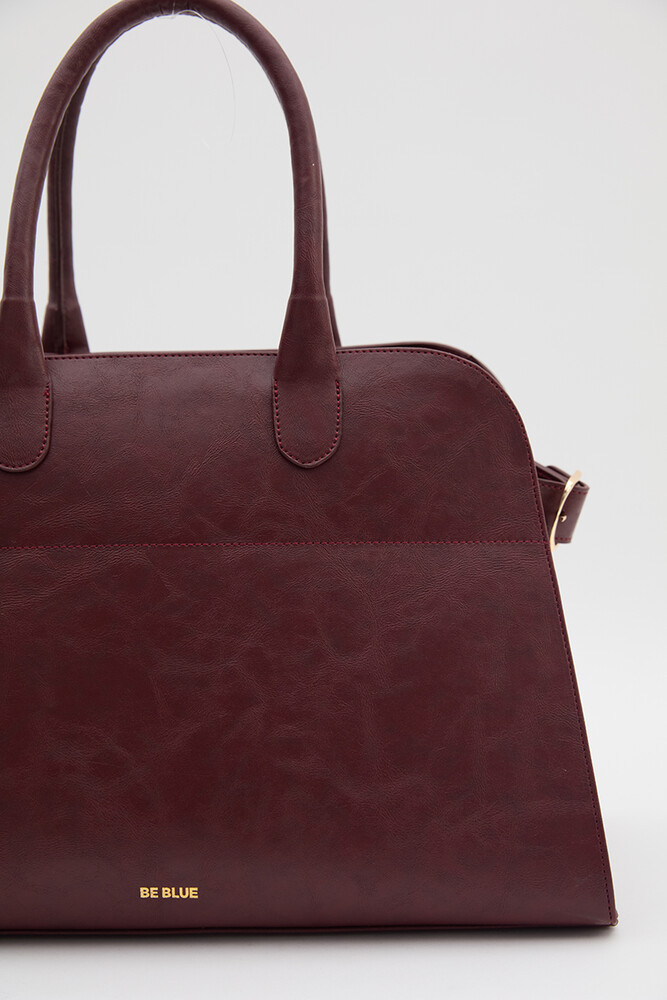 BE BLUE - BORDO KEMERLİ DERİ TOTE ÇANTA