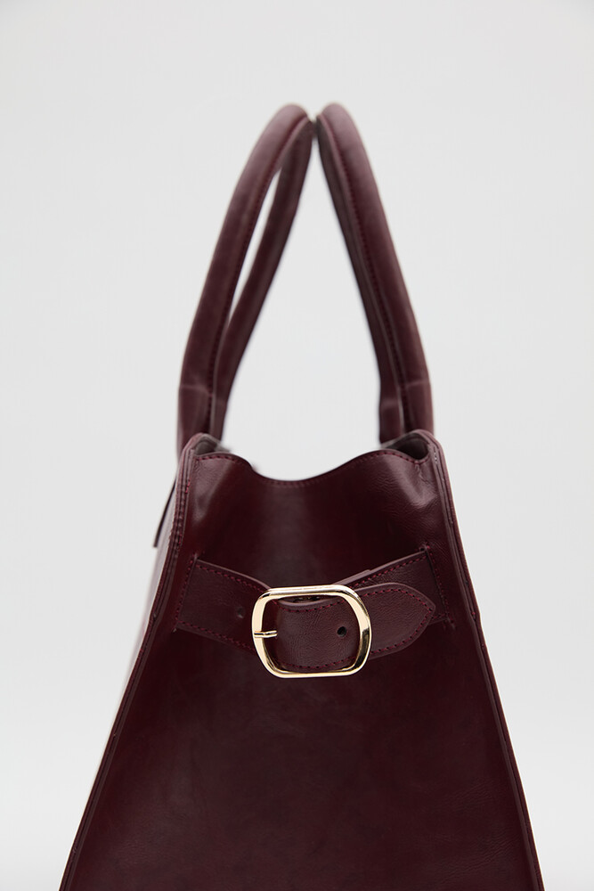 BE BLUE - BORDO KEMERLİ DERİ TOTE ÇANTA