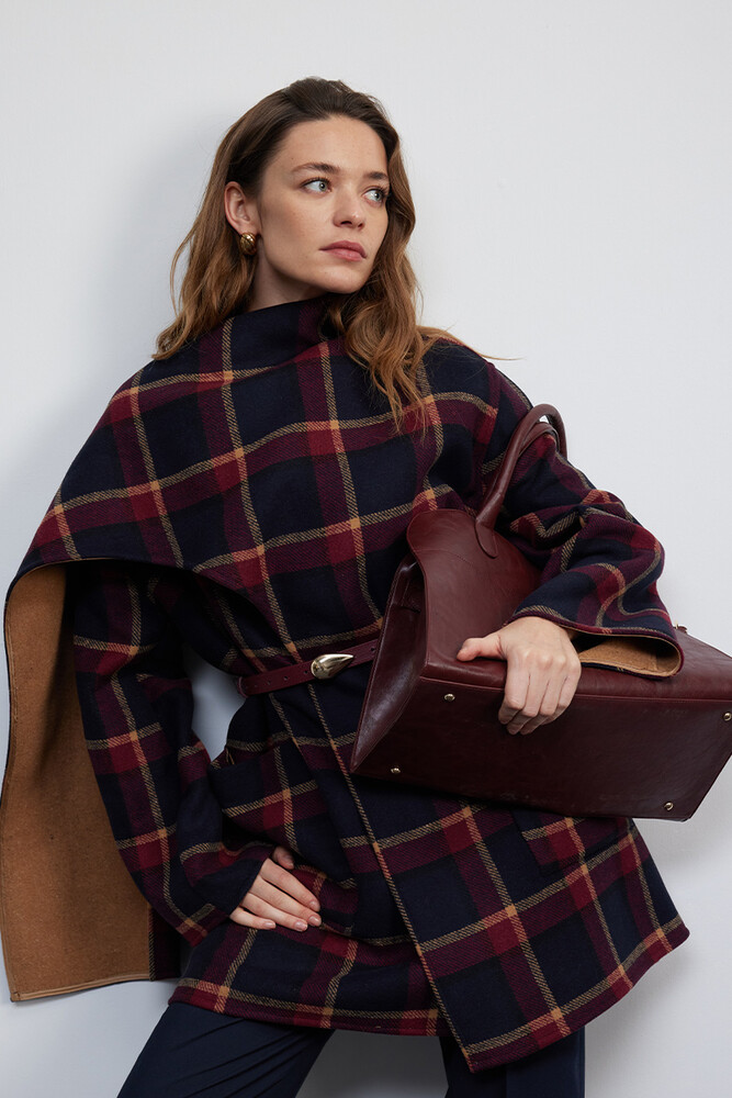 BE BLUE - BORDO KEMERLİ DERİ TOTE ÇANTA