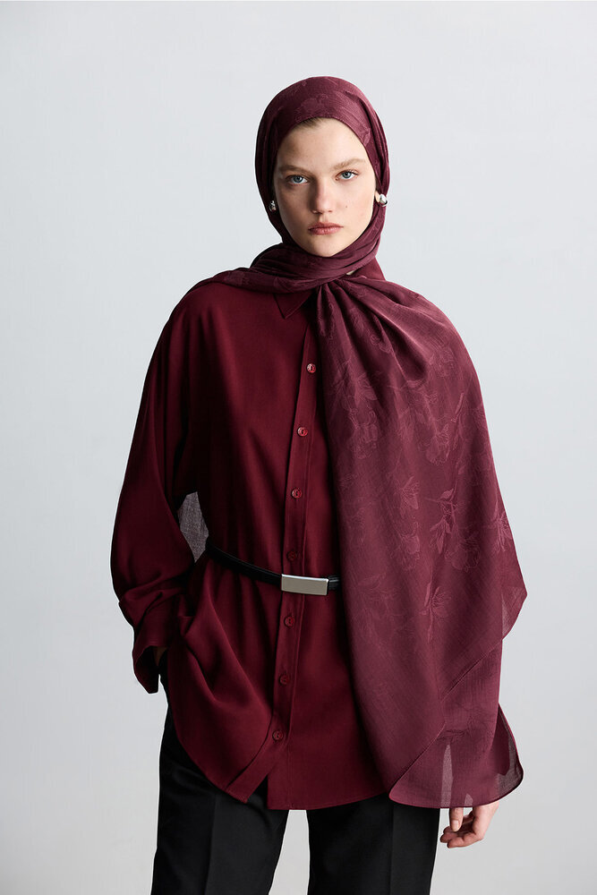 BE BLUE - BORDO MAGNOLIA MAT JAKARLI ŞAL