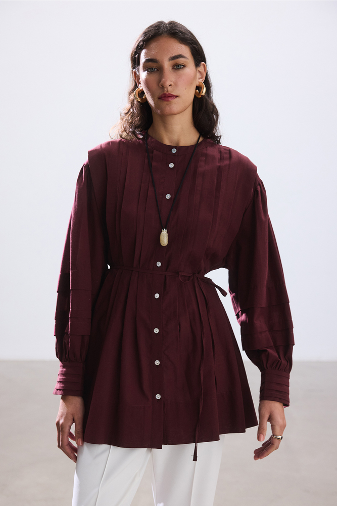 BE BLUE - BORDO NERVÜRLÜ VUAL GÖMLEK