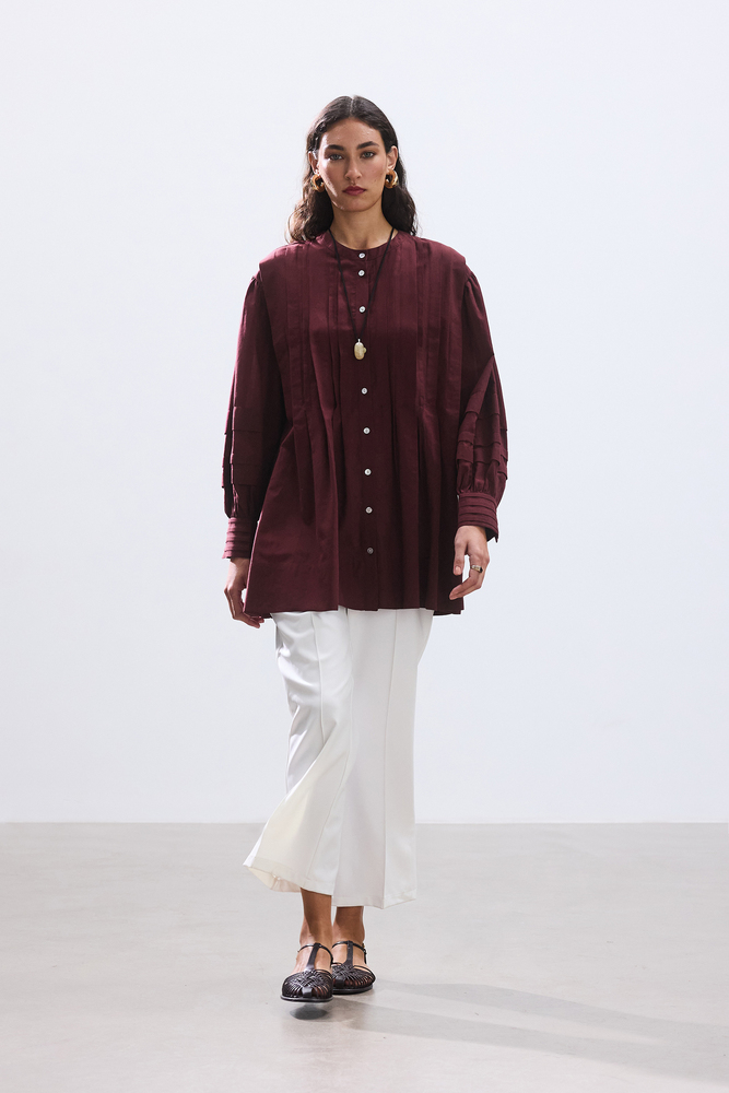 BE BLUE - BORDO NERVÜRLÜ VUAL GÖMLEK