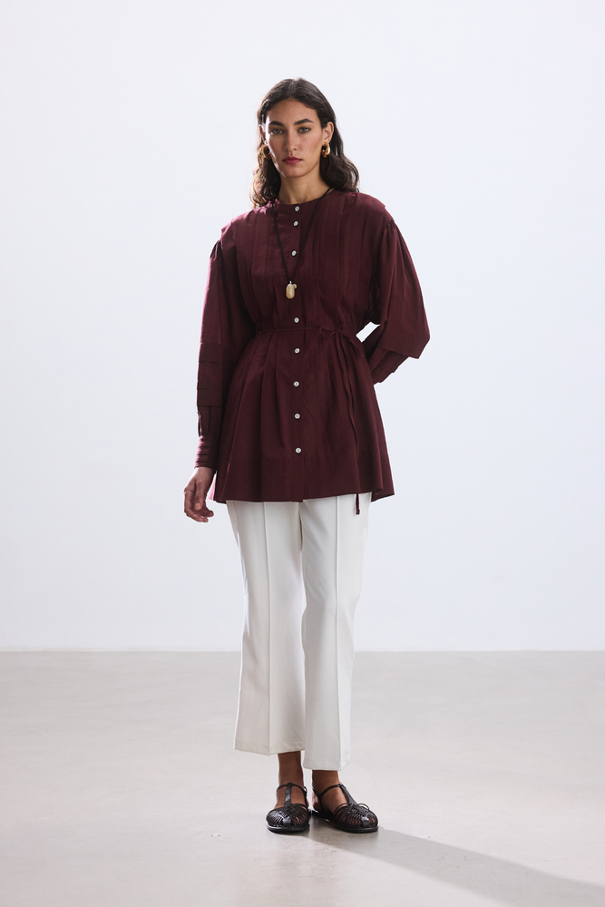 BE BLUE - BORDO NERVÜRLÜ VUAL GÖMLEK