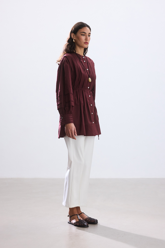 BE BLUE - BORDO NERVÜRLÜ VUAL GÖMLEK