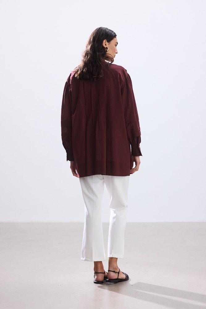 BE BLUE - BORDO NERVÜRLÜ VUAL GÖMLEK