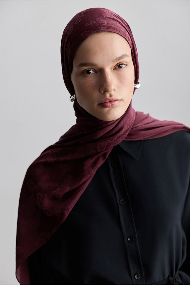 BE BLUE - BORDO ROSE MAT JAKARLI ŞAL