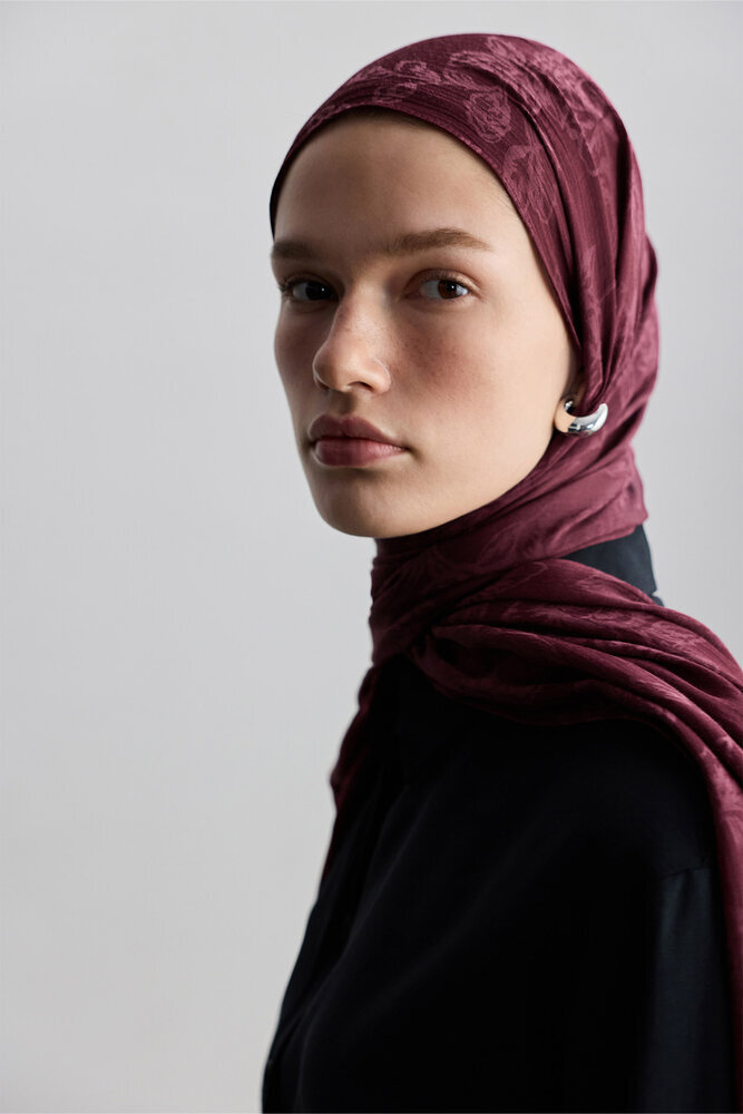 BE BLUE - BORDO ROSE MAT JAKARLI ŞAL