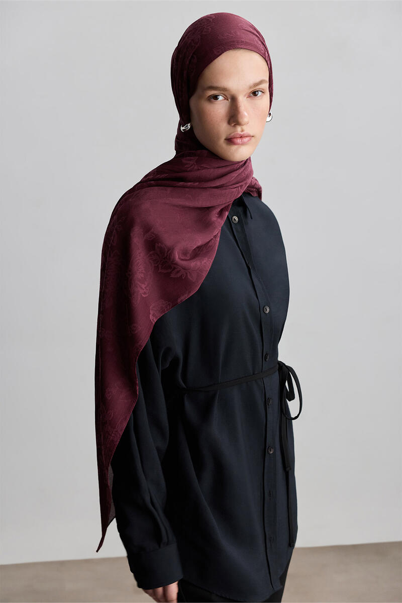 BORDO ROSE MAT JAKARLI ŞAL