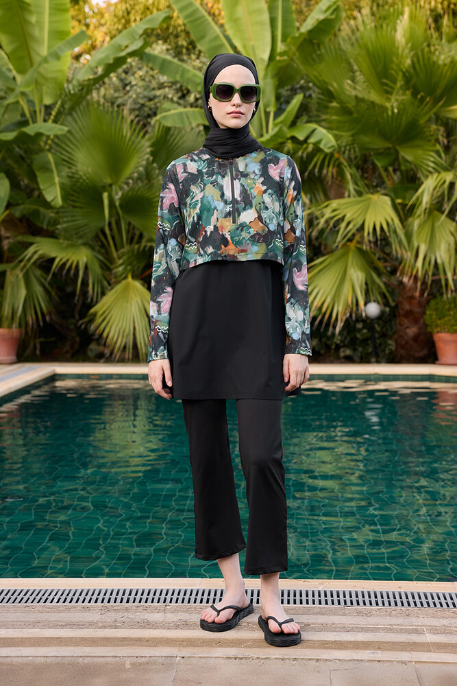 BE BLUE - BRUSH DESENLİ COMFORT TESETTÜR MAYO ELBİSE