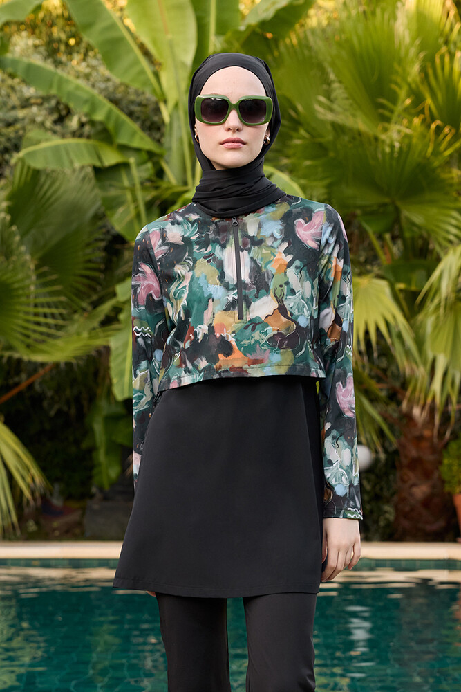 BE BLUE - BRUSH DESENLİ COMFORT TESETTÜR MAYO ELBİSE