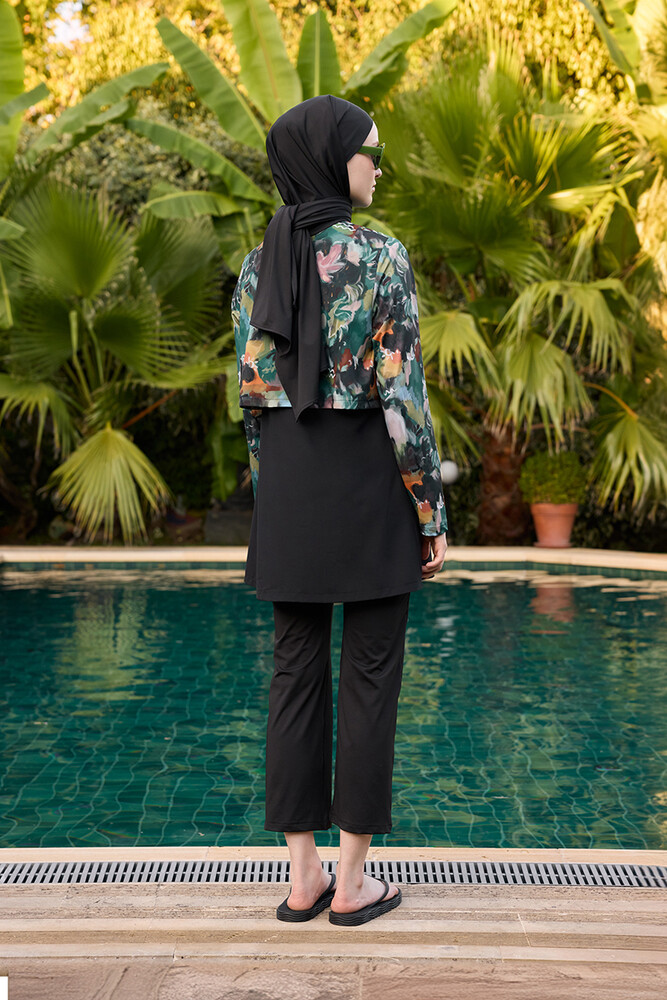 BE BLUE - BRUSH DESENLİ COMFORT TESETTÜR MAYO ELBİSE