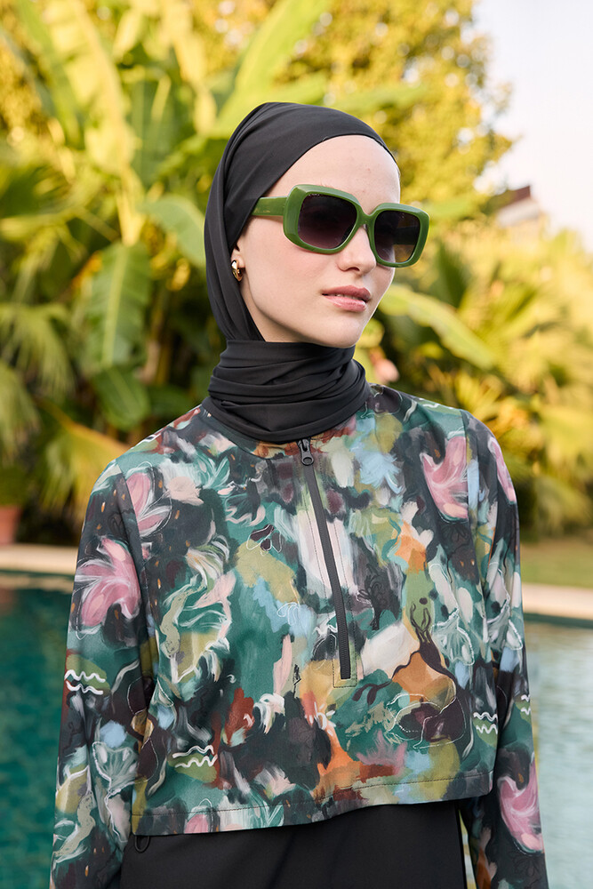 BE BLUE - BRUSH DESENLİ COMFORT TESETTÜR MAYO ELBİSE