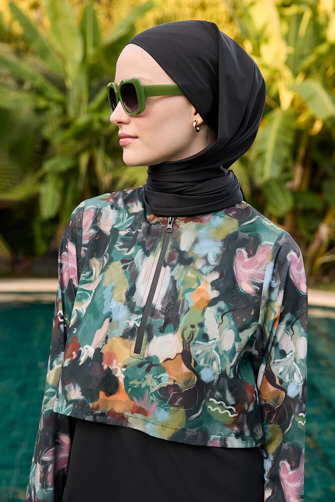 BE BLUE - BRUSH DESENLİ COMFORT TESETTÜR MAYO ELBİSE