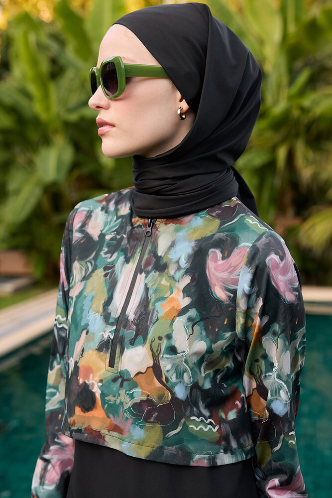 BE BLUE - BRUSH DESENLİ COMFORT TESETTÜR MAYO ELBİSE