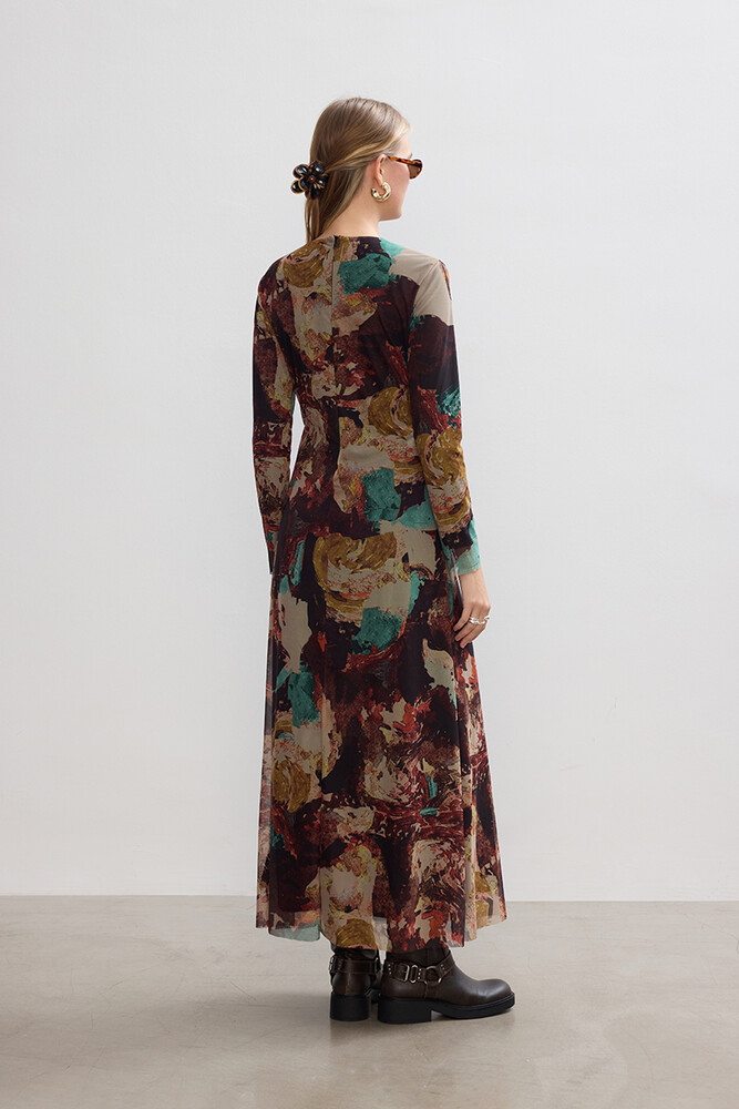 BE BLUE - BRUSH DESENLİ TÜL ELBİSE