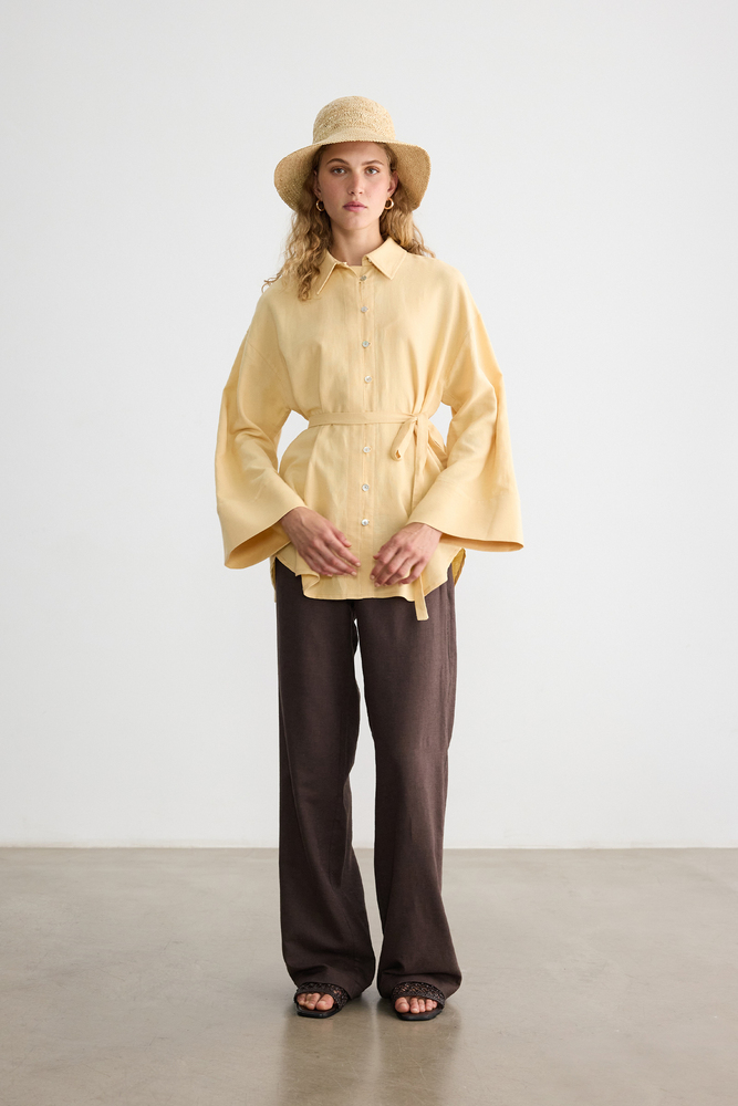 BE BLUE - BUTTER SEDEF DÜĞMELİ PAMUK KETEN GÖMLEK