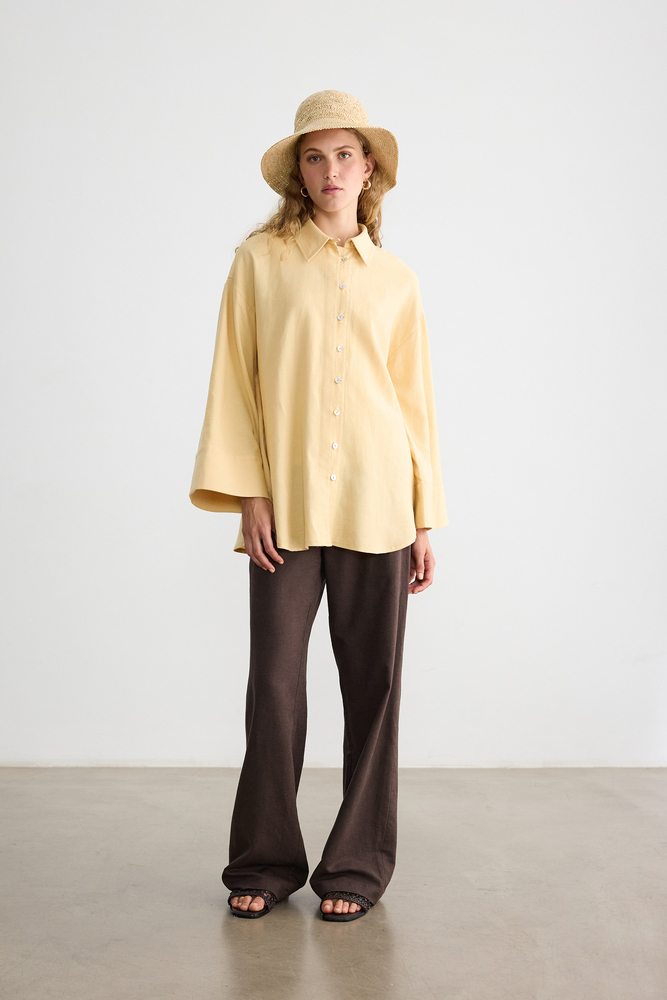 BE BLUE - BUTTER SEDEF DÜĞMELİ PAMUK KETEN GÖMLEK