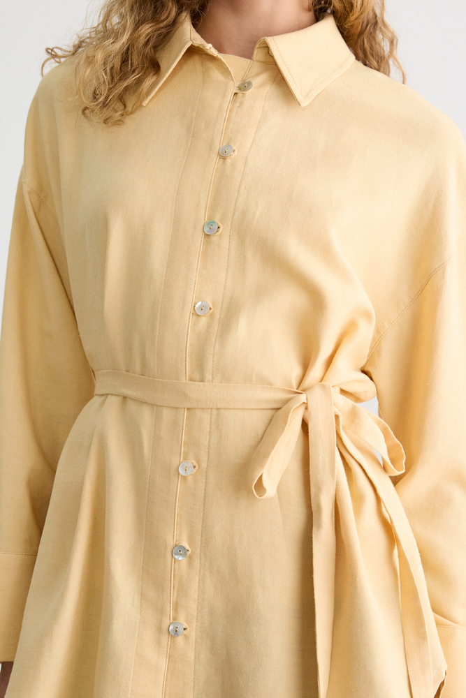 BE BLUE - BUTTER SEDEF DÜĞMELİ PAMUK KETEN GÖMLEK