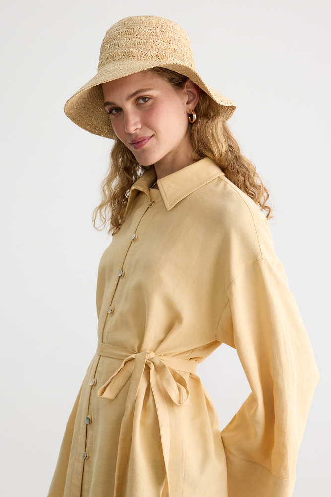 BE BLUE - BUTTER SEDEF DÜĞMELİ PAMUK KETEN GÖMLEK