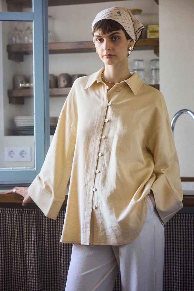 BE BLUE - BUTTER SEDEF DÜĞMELİ PAMUK KETEN GÖMLEK