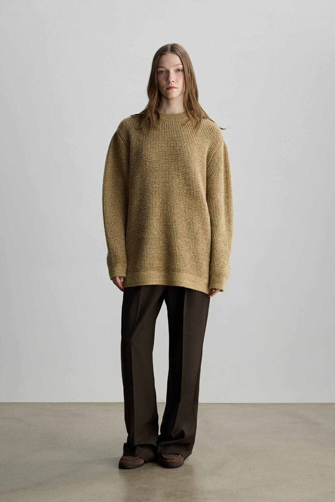 BE BLUE - CAMEL MELANJ GÖRÜNÜMLÜ OVERSIZE KAZAK