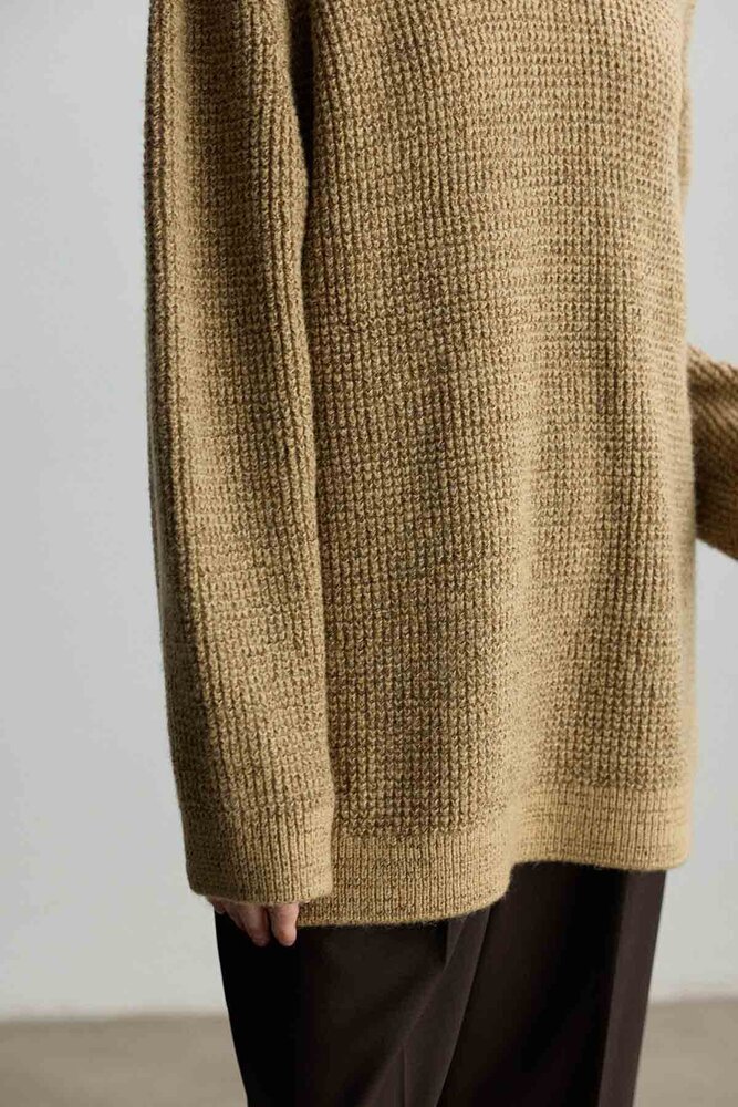 BE BLUE - CAMEL MELANJ GÖRÜNÜMLÜ OVERSIZE KAZAK