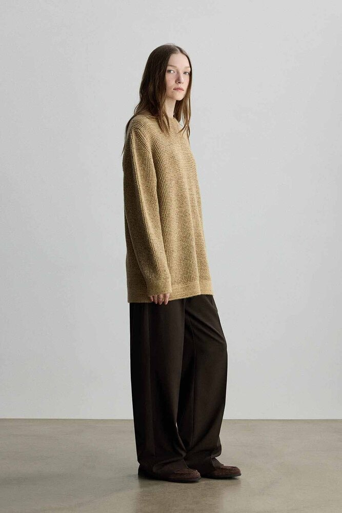 BE BLUE - CAMEL MELANJ GÖRÜNÜMLÜ OVERSIZE KAZAK