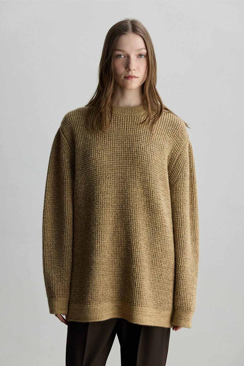 CAMEL MELANJ GÖRÜNÜMLÜ OVERSIZE KAZAK