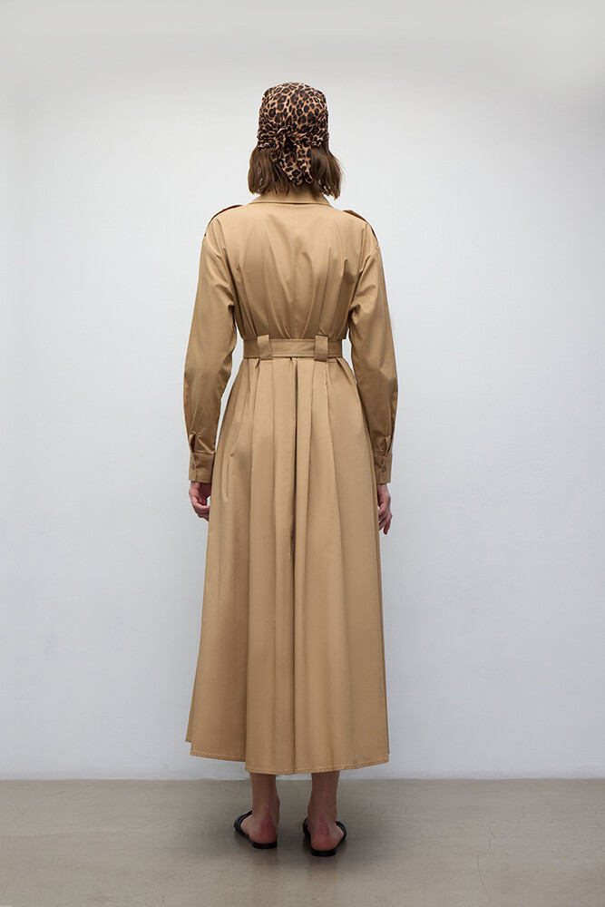 BE BLUE - CAMEL PAMUKLU TRENÇ ELBİSE