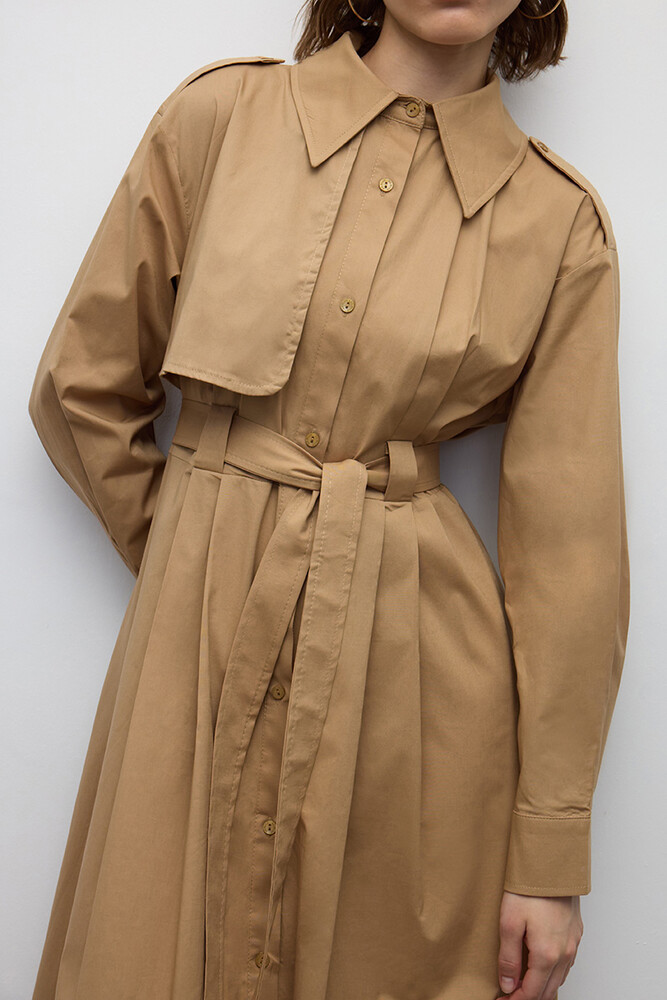 BE BLUE - CAMEL PAMUKLU TRENÇ ELBİSE