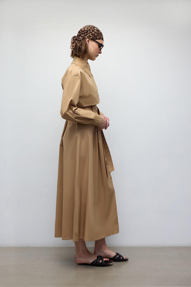 BE BLUE - CAMEL PAMUKLU TRENÇ ELBİSE